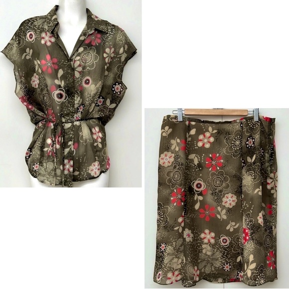 CLEO Petite | Vintage Skirt Floral Set in Pretty Green, Cream & Pink - Picture 3 of 11